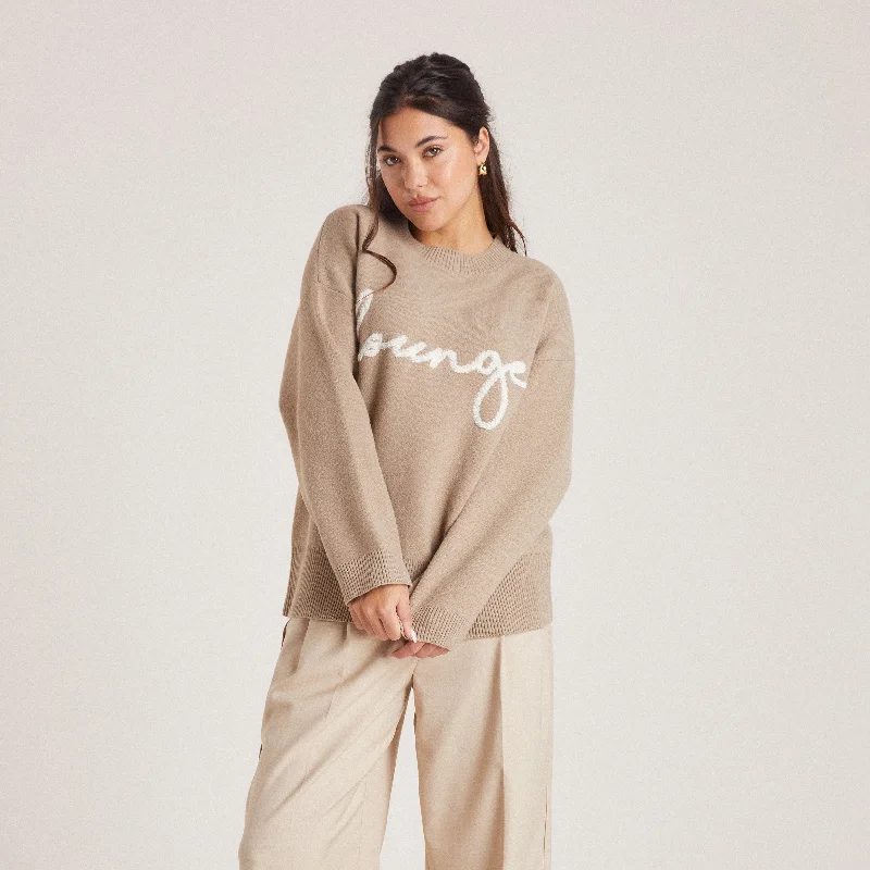 Fashion Forward Lounge Knitted Crew Neck Jumper - Bread
