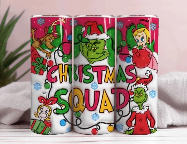 Unleash Your Style Grinch Christmas Squad 3D Inflated 20oz Christmas Tumbler