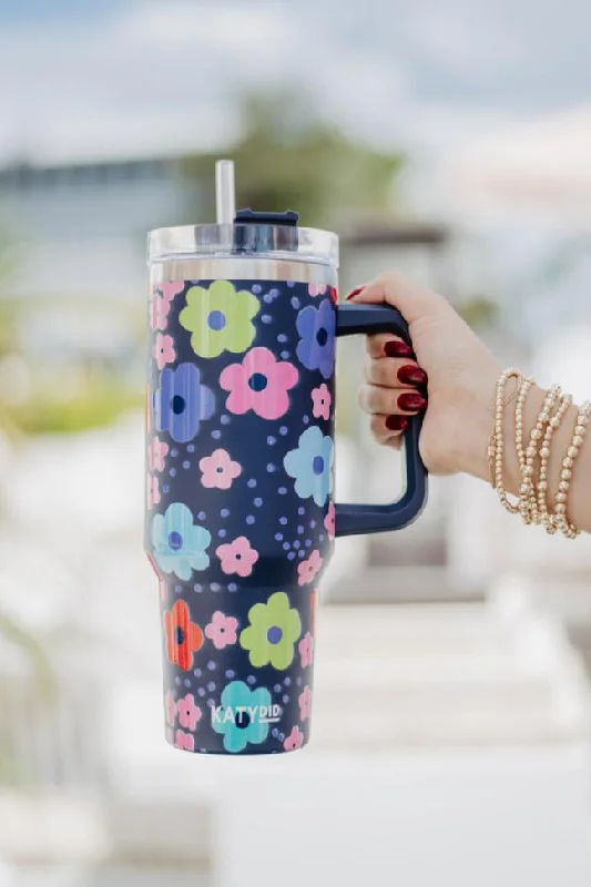 Fashion Essentials Navy Daisy Tumbler Cup with Handle