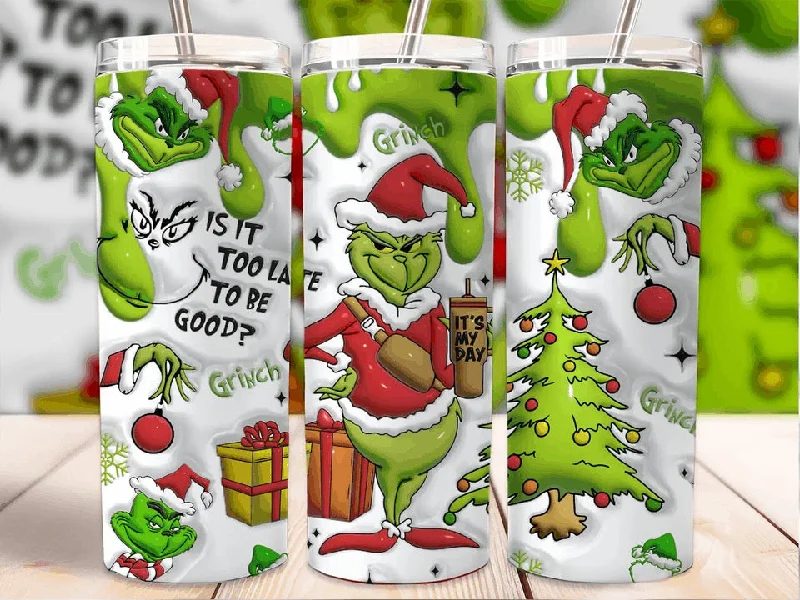 Best-Sellers Grinch 3D Inflated 20oz Christmas Tumbler Is it Too Late to be Good