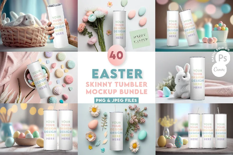 Premium Glassware 40 x Easter Theme Skinny Tumbler Mockup Mega Bundle - 20oz Skinny Tumbler Mockup - Tumbler Mock Edit on Canva or PS - Transparent Background Premium Glassware 40 x Easter Theme Skinny Tumbler Mockup Mega Bundle - 20oz Skinny Tumbler Mockup - Tumbler Mock Edit on Canva or PS - Transparent Background