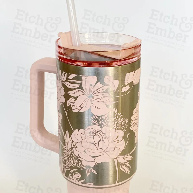 Budget Saver Floral Custom Stanley Adventure Quencher 40 oz tumbler