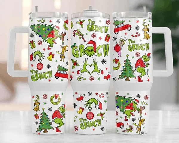 Style Breakthroughs Grinch 40 oz Christmas Tumbler with handle