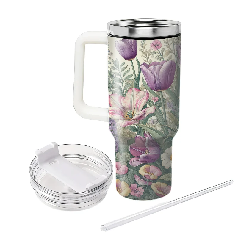 Hot Trends Botanical Tulip Design Tumbler With Handle