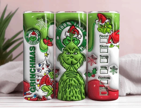 Durable Fashion Picks Grinchmas 3D Inflated 20oz Christmas Tumbler