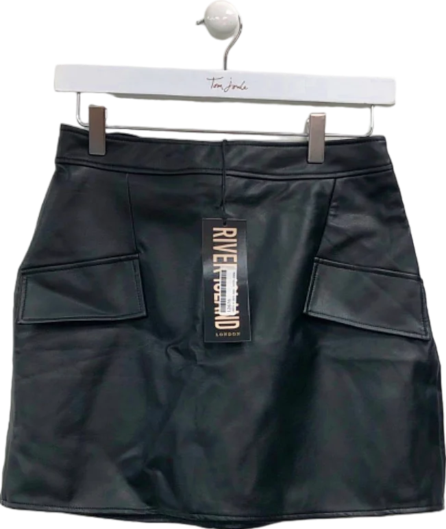 Feminine Soft - Hued Look River Island Black Faux Leather Mini Skirt UK 8