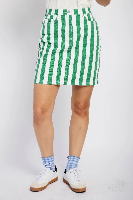 Trend Alert Denim Stretch Skirt in Green Stripe