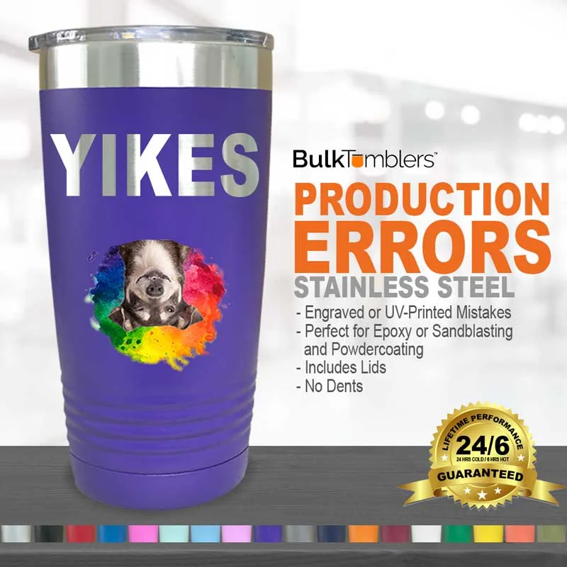 Stainless Steel Cups Case of 24 Laser Engraved Mistakes - 20 Oz Fuh-Cup™ Tumblers with Clear Lid