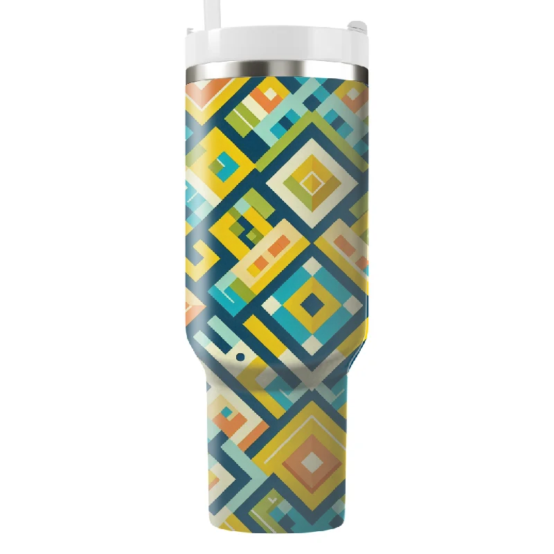 Eco-Conscious Drinkware Rhombus Grid Symphony Tumbler With Handle