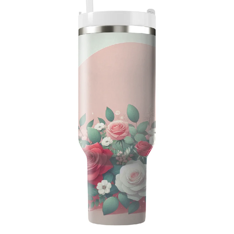 Unique Drinkware Romantic Rose Garden Tumbler With Handle