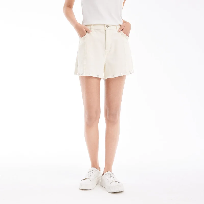 Limited Stock Raw Edge Pearl White Shorts