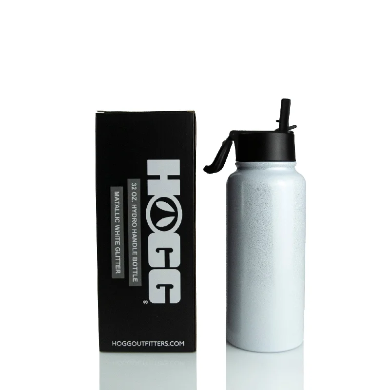 Chic Style, Always In Vogue 32oz SUBLIMATABLE METALLIC GLITTER HYDRO HANDLE BOTTLE - WHITE