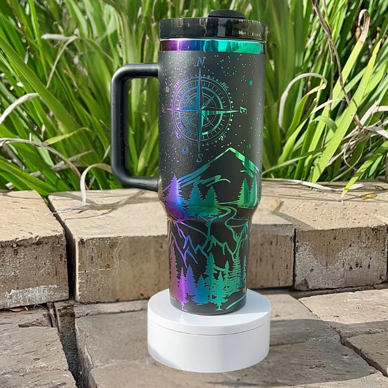 Stainless Steel Drinkware Mountain And Compass Design 40oz Insulated Tumbler