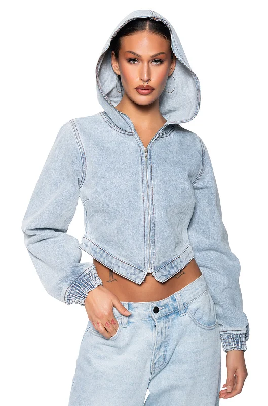 Versatile Wardrobe Essentials BLECKER STREET ZIPPER HOOD DENIM JACKET