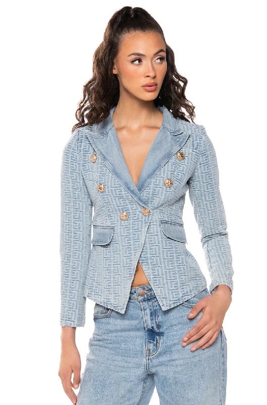 Fashion Forward Style DENIM DENIM FITTED BLAZER