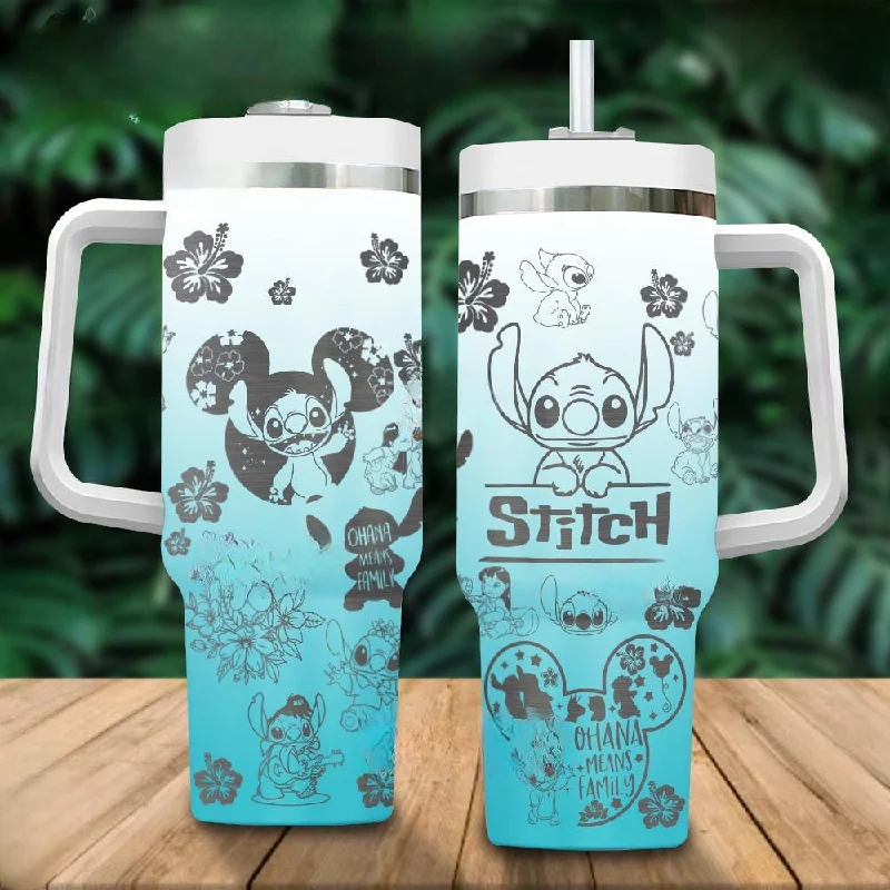 Green Drinkware Offer Stitch Pattern Laser Engraved Tumbler
