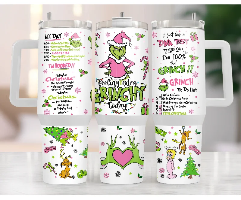 Limited Edition Feeling Extra Grinchy 40 oz Christmas Tumbler with handle