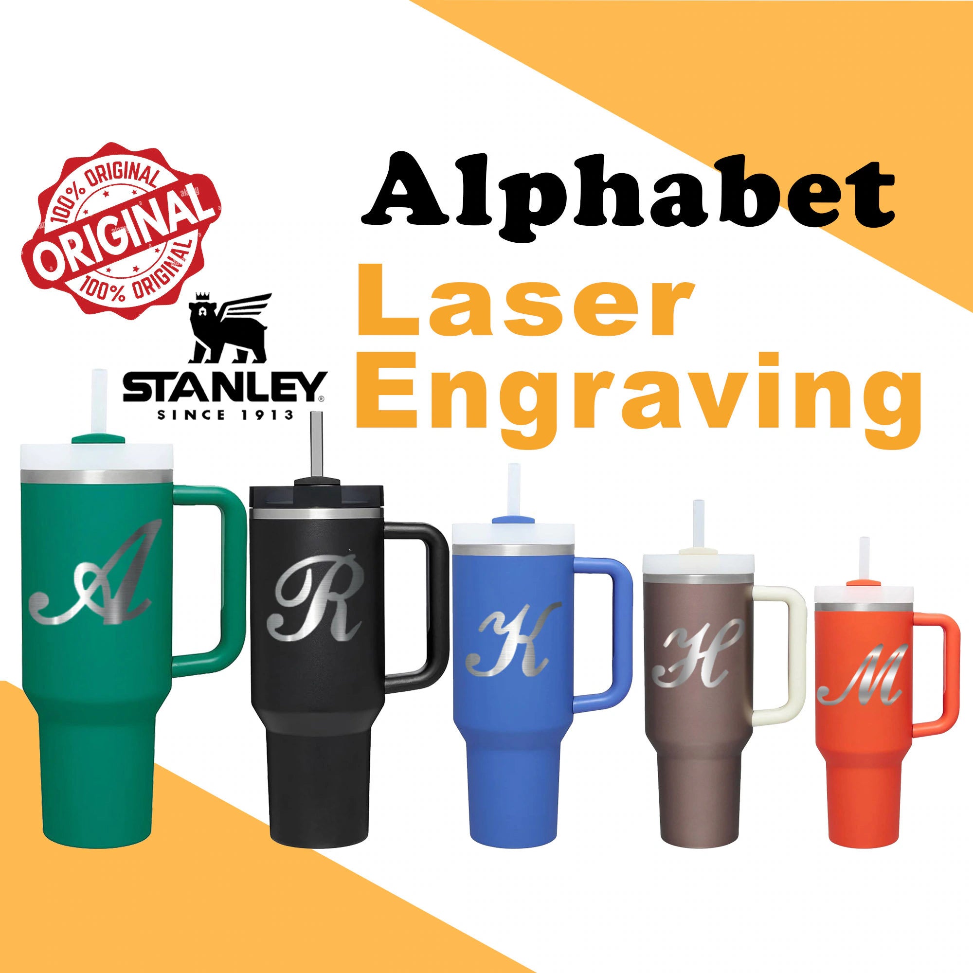 Eco-Friendly Drinkware Promotions Personalized Alphabet Stanley Tumbler, Insulated Stainless steel Tumbler, Laser Engraved stanley cup,Name Tumbler, Alphabet Letter Cup.