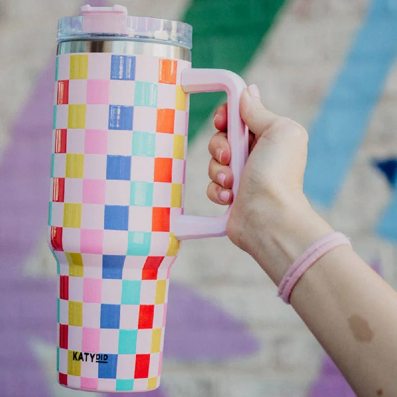 Glassware Promotion Multicolored Checkered Coffee Tumbler Cup: Multi Checker
