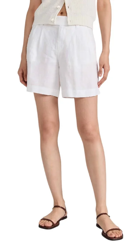 Luxury Comfort Jules Pleated Linen Relaxed Fit Shorts In Off White