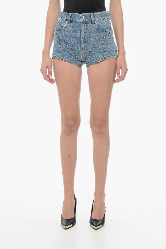 Must-Have Styles Mugler Denim Shorts with Jersey Inserts