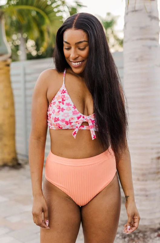 Unbeatable Prices Off To The Ocean Triangle Bikini Top- Peach & Coral