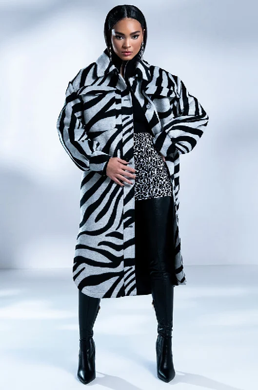 Feminine Soft - Hued Look ZEBRA WOOL LIKE TRENCH SHACKET