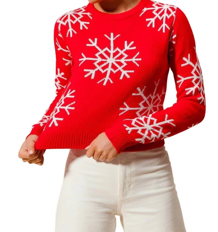 Unleash Your Trend Driven Style Christmas Snowflake Knitted Sweater In Red/ivory