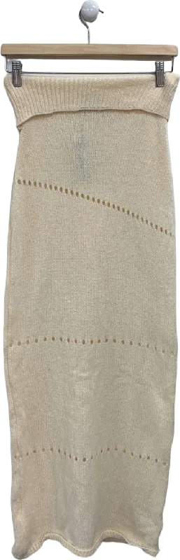 Vintage Retro Party Wear PrettyLittleThing Cream Fold Over Knit Maxi Skirt UK S