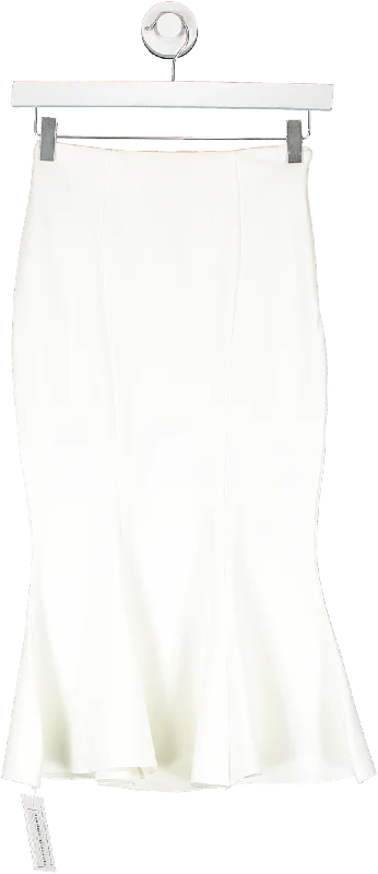 Durable Fashion Picks Majorelle White Fishtail Midi Skirt UK XXS