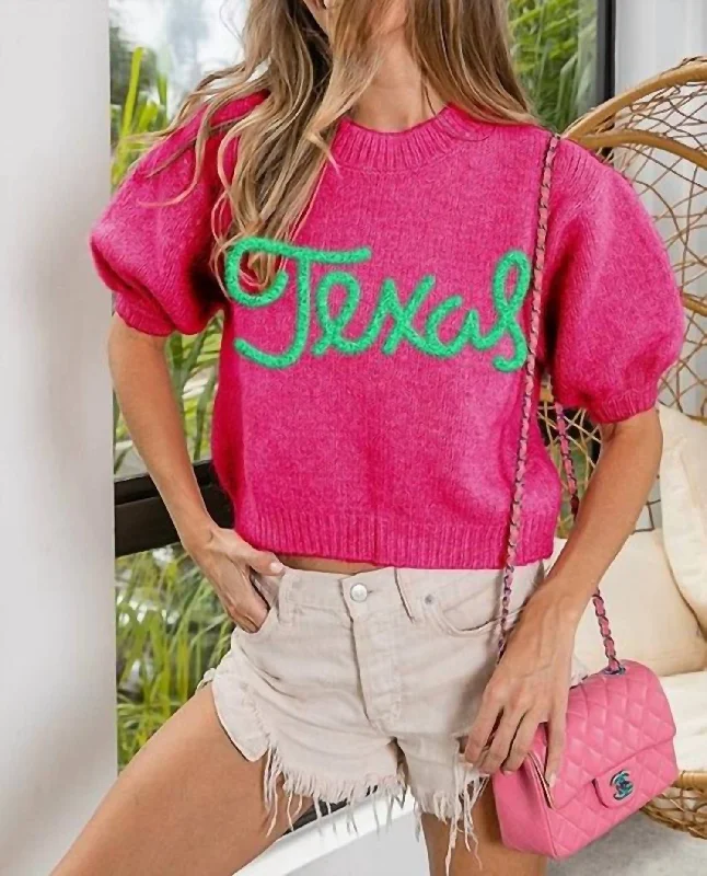 Comfort Centric Apparel Texas Short Sleeve Sweater In Pink
