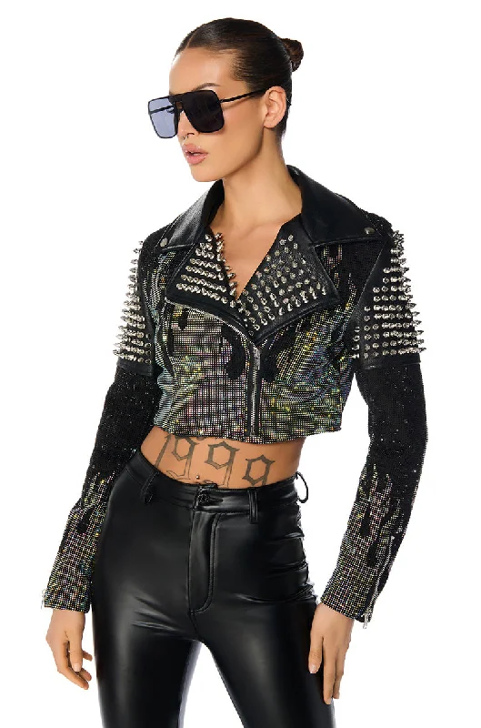 Stay Ahead In Style HOTFIX FLAME CROP MOTO JACKET