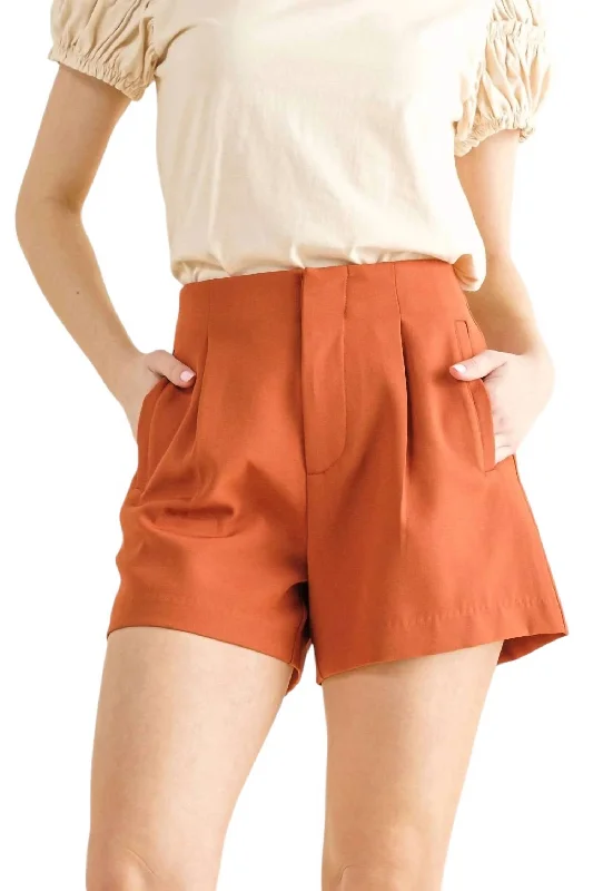Rustic Countryside Charm Look Loved By You Shorts In Rust