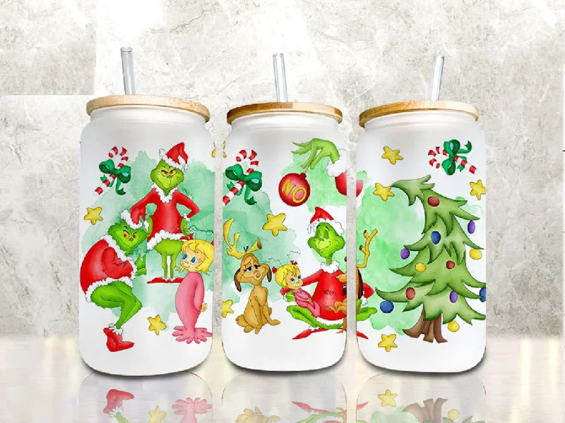 Drinkware Promotions Cartoon Christmas Tumbler Wrap, 16oz Can Glass