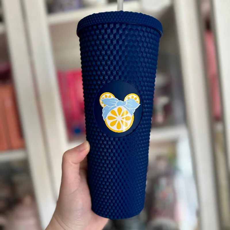 Chic And Edgy Lemon on Navy 24 oz Studded Tumbler