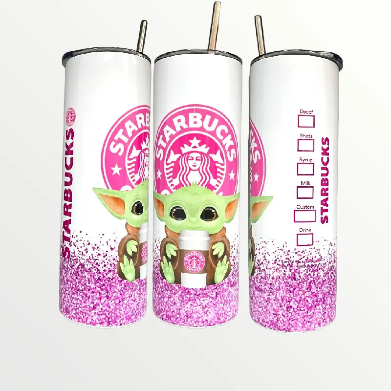 New Year Drinkware Offer Baby Yoda (Grogu) Pink 20/30oz Insulated Skinny Tumbler