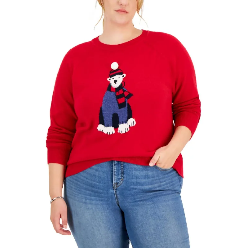 Save On Classic Elegant Styles Plus Womens Wool Blend Ribbed Trim Christmas Sweater