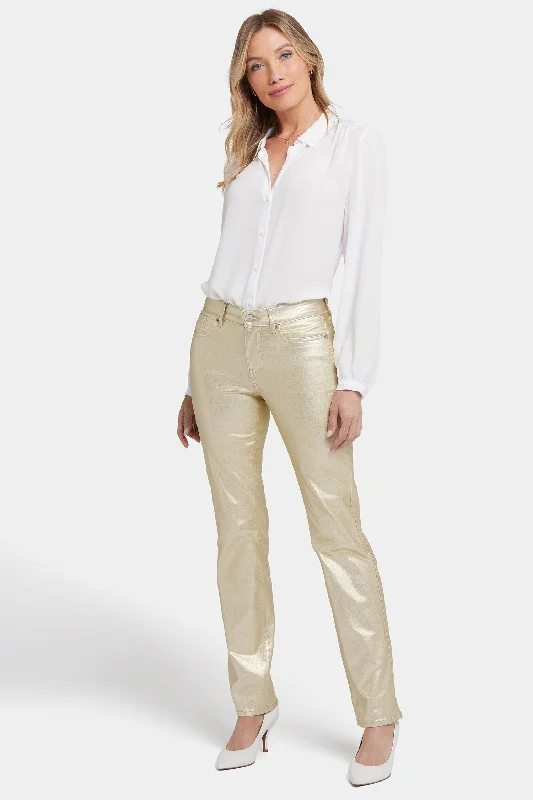 Ethnic Cultural Event Wear Coated Marilyn Straight Jeans In Petite  - Gold Coated