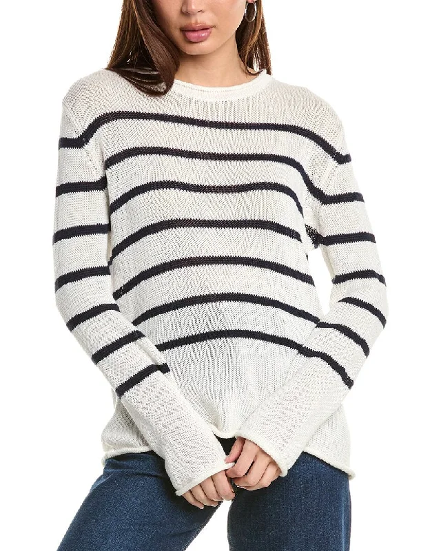 Romantic Detailing Hannah Rose Striped Cashmere-Blend Sweater