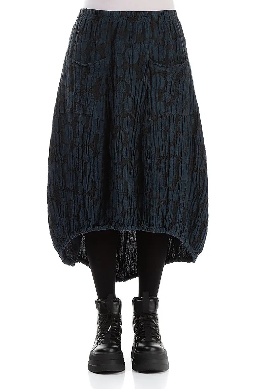Stylish Looks Longer Back Midnight Blue Circle Silk Linen Skirt