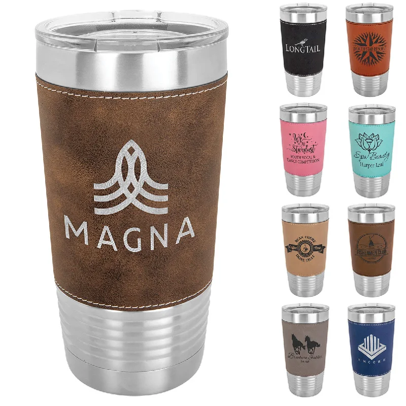 Glass Drinkware 20 oz Faux Leather Personalized Tumbler -Logo Laser Engraved Insulated Stainless Steel + Lid Glass Drinkware 20 oz Faux Leather Personalized Tumbler -Logo Laser Engraved Insulated Stainless Steel + Lid