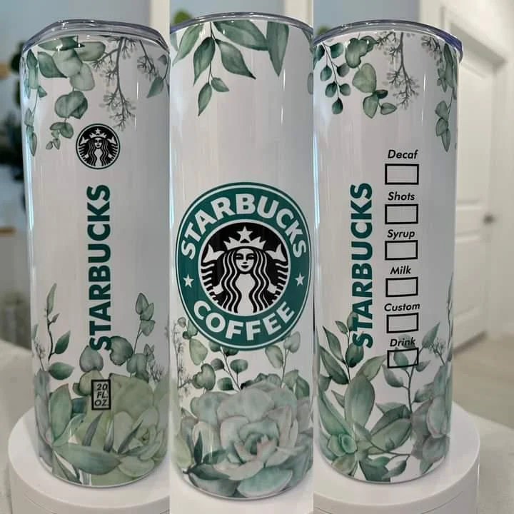 Gift Ideas Starbucks Green White Floral 20 oz Tumbler
