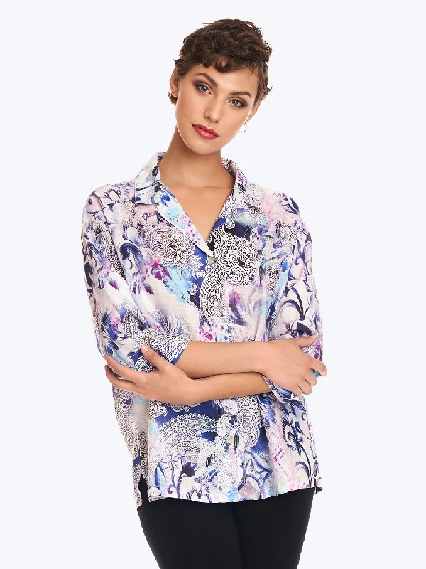 Trendy Urban Attire Tianello "Brita" print Linen "Aida" Blouse