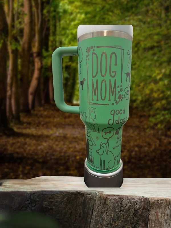 Modern Glass Drinkware Paw Print Travel Tumbler With Handle