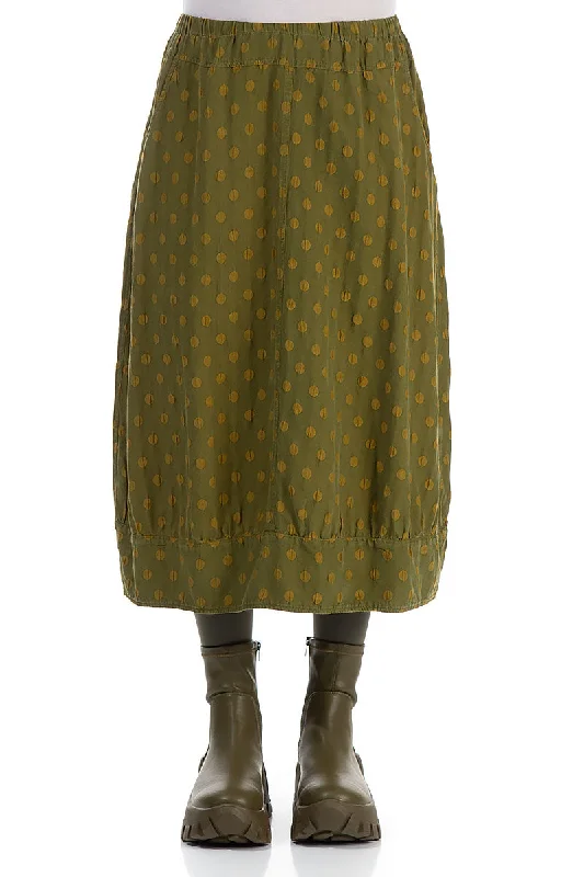 Big Savings Taper Dotty Olive Silk Skirt