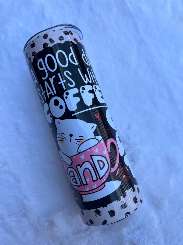 Drinkware Bundle Offer A Good Day Starts With Coffee and Cat - Tumbler