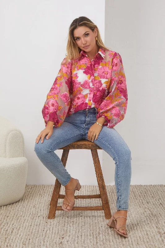 Timeless Elegant Janette Shirt - Pink and White Floral