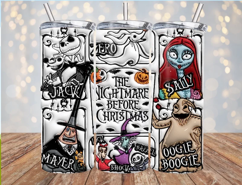 Fashion Frontiers Nightmare Before Christmas Coffee Jack and Sally Inflated Halloween 20oz Tumbler