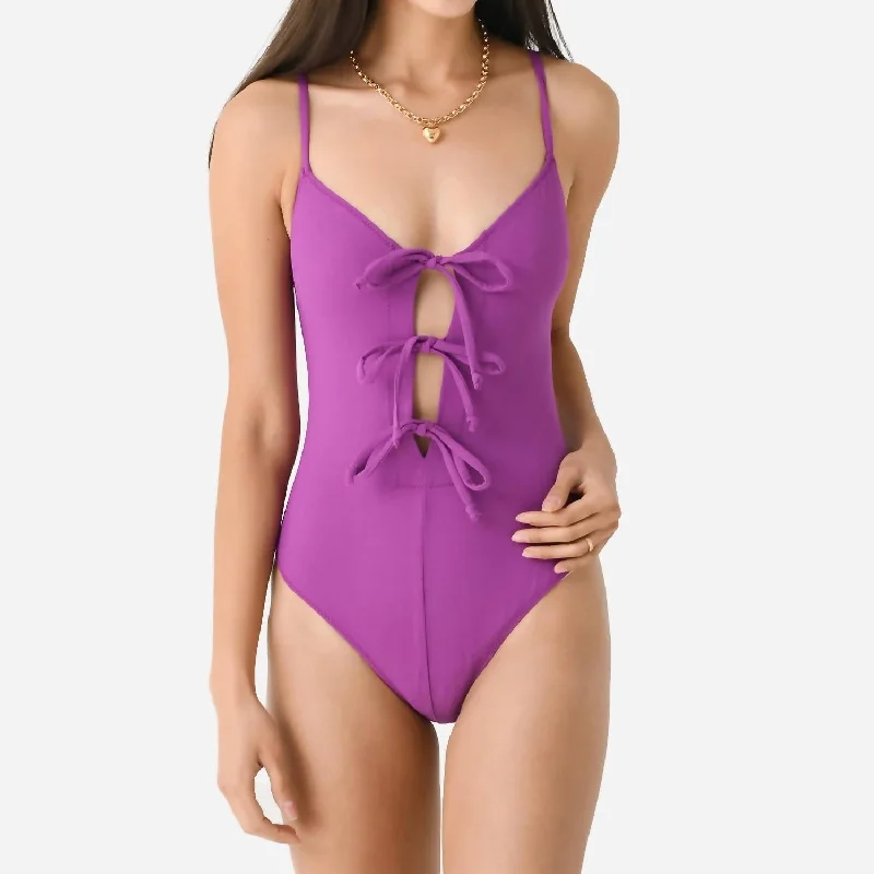 Elevated Style Three Tie Maillot One-Piece Swimsuit In Raspberry Crepe