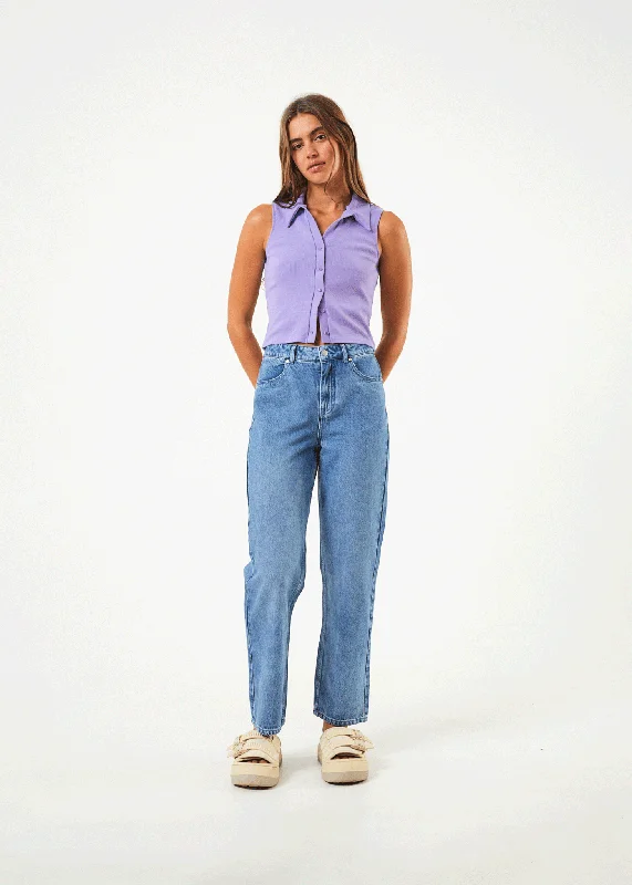 Flash Sale Starts AFENDS Womens Shelby - Denim Wide Leg Jeans Long - Worn Blue